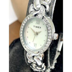 Timex Women's Watch TW2T49700 Quartz Mother of Pearl Silver Steel Oval Petite